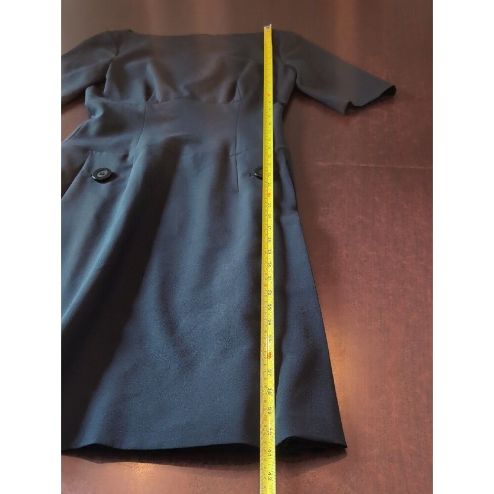 Reiss | Black Wool Midi Dress with Elbow Sleeves and Front Button Detail | 10 - Picture 7 of 9
